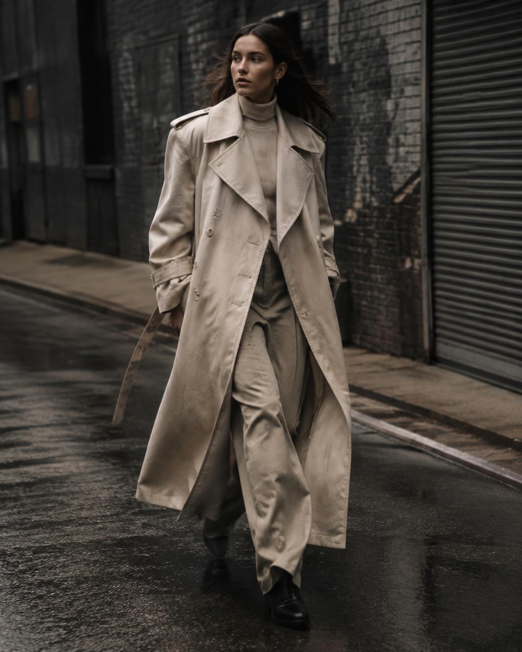 Sample product photo: structured bone trench coat